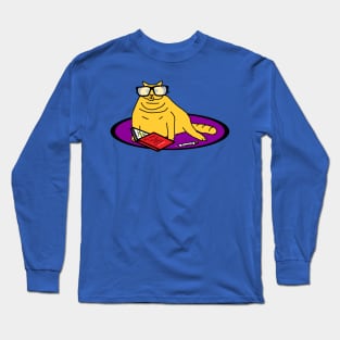 Funny Yellow Chonk Cat Wearing Glasses Reads Book Long Sleeve T-Shirt